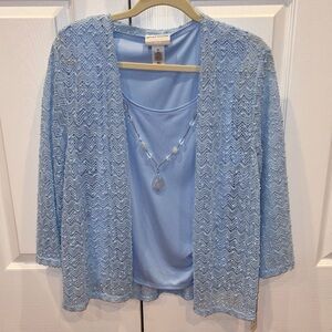 Alfred Dunner Light Blue Lace Cardigan Set